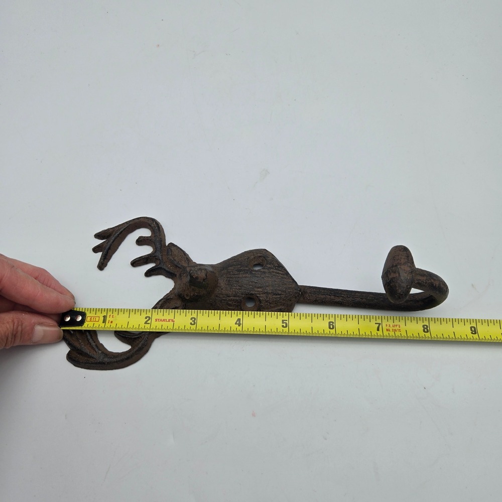Cast Iron Buck Deer Head Wall Hook Coat Towel Hook Rustic Farmhouse Cabin Lodge - Picture 11 of 12